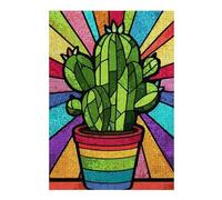 38x26cm/1000pcsS Rompecabezas para Adultos Colorful Cactus Stained Glass Art Rompecabezas para Adultos Juegos Divertidos Ensamblaje De Patrones Interacción Entre Padres E Hijos 38x26cm/1000pcsS