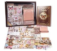 395 PCS Vintage Pegatinas Scrapbooking con Cuaderno A6 Grid, Washi Tape, Papel para Manualidades, Tema de la Mariposa Scrapbooking Materiales Kit para Bricolaje, Álbumes de Recortes, Diario Decoración