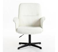 39F FURNITURE DREAM Dream Sillón ergonómico escandinavo Giratorio a 360° Regulable en Altura Boucle Tejido Suave, Metal Tela de bouclette, Color Blanco, 66x63x82-94cm