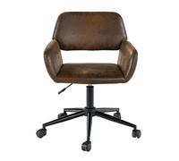 39F FURNITURE DREAM Silla de Oficina Vintage de Tela de Ante giratoria con Altura Ajustable y 5 Ruedas para niños Que Trabajan Desde casa, marrón, 56,5 x 57,5 x 75-85 cm