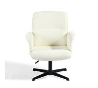 39F FURNITURE DREAM Sillón Ergonómico Escandinavo Giratorio 360° Altura Regulable Tejido Boucle Tela Suave, Blanco, 66x63x82-94cm, bouclette
