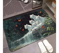 3D 1pc HD Printed White Tiger & Waterfall Forest Door Mat - Non-Slip Absorbent Polyester Mat, Machine Washable Indoor/Outdoor Mat-40x60cm