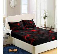 3D Abstract Geometric Bed Sheets Set, Twin Queen Size Super Soft Microfiber Teen Bedding, 10" Deep Pocket Fitted Sheet, Flat Sheet, Breathable Room Decor (NO Pillowcases)(Rojo,152x203x25cm)