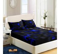 3D Abstract Geometric Bed Sheets Set, Twin Queen Size Super Soft Microfiber Teen Bedding, 10" Deep Pocket Fitted Sheet, Flat Sheet, Breathable Room Decor (NO Pillowcases)(Azul,137x191x25cm)