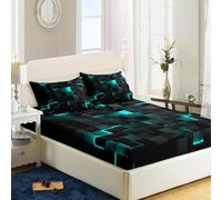 3D Abstract Geometric Bed Sheets Set, Twin Queen Size Super Soft Microfiber Teen Bedding, 10" Deep Pocket Fitted Sheet, Flat Sheet, Breathable Room Decor (NO Pillowcases)(Verde Claro,137x191x25cm)