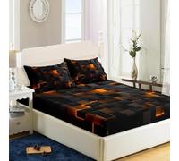 3D Abstract Geometric Bed Sheets Set, Twin Queen Size Super Soft Microfiber Teen Bedding, 10" Deep Pocket Fitted Sheet, Flat Sheet, Breathable Room Decor (NO Pillowcases)(Orange,137x191x25cm)