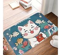 3D Adorable Cat 'Welcome Non-Slip Mat,Cute Fish and Bubble Design for Pet Lovers and Home Decor Enthusiasts-40x60cm