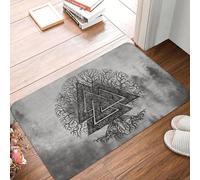 3D Alfombra Antideslizante Viking Valhalla Valknut y Tree of Life Felpus Yggdrasil Felpudo Dormitorio Tapete de baño Puerta de Entrada de suelo-40x60cm