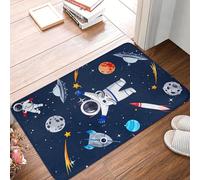 3D Alfombra Blue Astronaut Planet Pattern Felpudo Divertido Antideslizante Entrada de baño Cocina Tapetes de Suelo Dormitorio Balcón -50x80cm