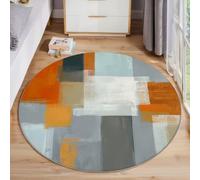 3D Alfombras Redondas Tapete Redondo Antideslizante,Bloques De Color Abstractos Alfombra De Área Redonda Geometría Simple Para Dormitorio,Salón,Sofá,Mesa Café Estudio Comedor,Gris Anaranjado 120Cm