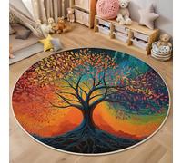 3D Alfombras Redondas Tapete Redondo Lavable Antideslizante,Árboles Altos Alfombra De Área Redonda Plantas De Pintura Al Óleo para Dormitorio,Salón,Sofá,Mesa Café,Rojo Anaranjado 160Cm