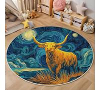 3D Alfombras Redondas Tapete Redondo Lavable Antideslizante,Cielo Estrellado Tauro Alfombra De Área Redonda Pintura Al Óleo De Animales para Dormitorio,Salón,Sofá,Mesa Café,Azul Y Amarillo 140Cm