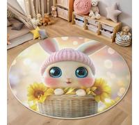 3D Alfombras Redondas Tapete Redondo Lavable Antideslizante,Conejo Girasol Alfombra De Área Redonda Animales Kawaii Para Dormitorio,Salón,Sofá,Mesa Café Estudio Comedor,Amarillo Pálido 160Cm