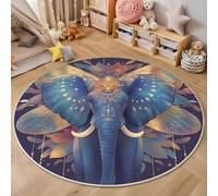 3D Alfombras Redondas Tapete Redondo Lavable Antideslizante,Elefante Libélula Alfombra De Área Redonda Animales Fantásticos Para Dormitorio,Salón,Sofá,Mesa Café Estudio Comedor,Azul Púrpura 180Cm