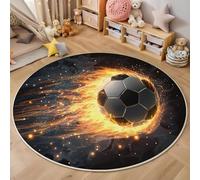 3D Alfombras Redondas Tapete Redondo Lavable Antideslizante,Fútbol Llama Alfombra De Área Redonda Arte del Movimiento para Dormitorio,Salón,Sofá,Mesa Café Estudio Comedor,En Blanco Y Negro 160Cm