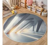 3D Alfombras Redondas Tapete Redondo Lavable Antideslizante,Habitación Line Alfombra De Área Redonda Geometría Abstracta para Dormitorio,Salón,Sofá,Mesa Café Estudio Comedor,Blanco 160Cm