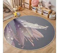 3D Alfombras Redondas Tapete Redondo Lavable Antideslizante,Hosta Gota De Rocío Alfombra De Área Redonda Plantas Simples para Dormitorio,Salón,Sofá,Mesa Café Estudio Comedor,Gris Rosado 140Cm