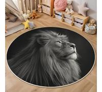 3D Alfombras Redondas Tapete Redondo Lavable Antideslizante,León Poderoso Alfombra De Área Redonda Fotografiando Animales para Dormitorio,Salón,Sofá,Mesa Café Estudio Comedor,En Blanco Y Negro 160Cm