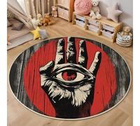3D Alfombras Redondas Tapete Redondo Lavable Antideslizante,Ojos De Palma Alfombra De Área Redonda Arte Rupestre para Dormitorio,Salón,Sofá,Mesa Café Estudio Comedor,Negro Rojo 180Cm
