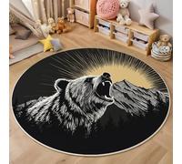3D Alfombras Redondas Tapete Redondo Lavable Antideslizante,Osos Pardos De Montaña Alfombra De Área Redonda Animales del Paisaje para Dormitorio,Salón,Sofá,Mesa Café,Negro Grisáceo 200Cm
