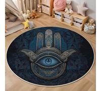 3D Alfombras Redondas Tapete Redondo Lavable Antideslizante,Palmas Simétricas Alfombra De Área Redonda Arte Fantástico para Dormitorio,Salón,Sofá,Mesa Café Estudio Comedor,Azul Oscuro 200Cm