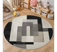 3D Alfombras Redondas Tapete Redondo Lavable Antideslizante,Rectángulos Superpuestos Alfombra De Área Redonda Geometría Abstracta para Dormitorio,Salón,Sofá,Mesa Café,Gris Oscuro 120Cm