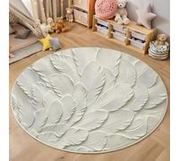 3D Alfombras Redondas Tapete Redondo Lavable Antideslizante,Textura De Pluma Alfombra De Área Redonda Arte En Relieve para Dormitorio,Salón,Sofá,Mesa Café Estudio Comedor,Blanco 180Cm
