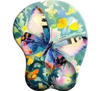3D Alfombrilla de Ratón Ergonómica con Reposamuñeca Gel Papillon coloré parmi Les Fleurs Almohadilla para Ratón Antideslizante Base de Goma Mouse Pad Juego para Ordenador Oficina Laptop