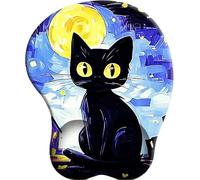 3D Alfombrilla de ratón ergonómica con reposamuñecas de Gel Chat Noir Sous le Ciel étoilé con Base de Goma Antideslizante Apta para Ordenador Oficina hogar