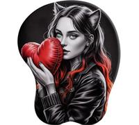 3D Alfombrilla de Ratón Reposamuñecas Ergonómica. Alfombrilla Antideslizante y Lavable. Mouse Pad. Almohadilla de Gel para el Ratón-Fille Chat Cœur Rouge Nuit Sombre