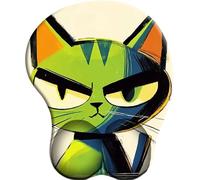 3D Alfombrilla de Ratón Reposamuñecas Ergonómica. Alfombrilla Antideslizante y Lavable. Mouse Pad. Almohadilla de Gel para el Ratón-Chat Vert en colère