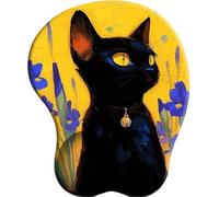 3D Alfombrilla Ratón con Cojín de Muñeca Reposamuñeca Ergonómico Chat Noir Avec clochette dorée et Iris Alfombrilla Base de Goma Antideslizante Mouse Pad Gaming para Trabajadores Y Jugadores