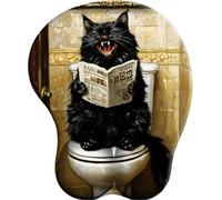 3D Alfombrilla Ratón con Cojín de Muñeca Reposamuñeca Ergonómico Le Chat Noir Dans Les toilettes Alfombrilla Base de Goma Antideslizante Mouse Pad Gaming para Trabajadores Y Jugadores