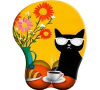 3D Alfombrilla Ratón con Cojín de Muñeca Reposamuñeca Ergonómico L'heure du café Avec Les Chats et Les Fleurs Alfombrilla Base de Goma Antideslizante Mouse Pad Gaming para Trabajadores Y Jugadores