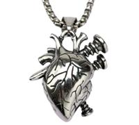 3D Anatomical Rebel Heart Pendant Necklace, Titanium Steel Gothic Jewelry, Unisex Accessory for Men & Women (With chain 60cm)