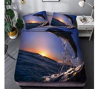 3D Animal Funda Nórdica Delfín Oceano Mar Rociar Sol Funda de Edredón Azul Nubes Cielo Fibra Extrafina Chico Niña Juego de Cama (Estilo 4, 200x230 cm - Cama 135 cm)
