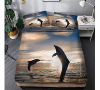 3D Animal Funda Nórdica Delfín Oceano Mar Rociar Sol Funda de Edredón Azul Nubes Cielo Fibra Extrafina Chico Niña Juego de Cama (Estilo 1, 150x200 cm - Cama 90 cm)