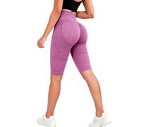 3D Anti-Cellulite Leggings Shorts High Waisted Butt Lifting Yoga Shorts for Gym Workout (M,Pink)