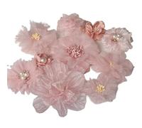 3D Apliques de Encaje para Coser 4 piezas de encaje organza 3D, accesorios ropa con flores hechas a mano for bricolaje, falda baile muñeca ballet decorativas(White)