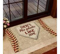 3D Baseball-Themed Flannel Doormat There's No Plate Like Home Design for Baseball Fans Mat Machine Washable or-60x90cm