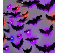 3D Bat Design LED Decoration, Lighted Spider Stickers Decor Light up Glowing Bats Decoration, for Indoor Outdoor Bedroom Window Party Supplies (36-PCS)