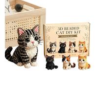 3D Beaded Animal DIY Kit, Cute Kitten Beading Craft Set, Handmade Bead Embroidery Mosaic Kit, Stress Relief Creative DIY Decoration, Creative Arts & Crafts Present for Adults & Beginners (4pcs)