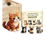 3D Beaded Animal DIY Kit, Cute Kitten Beading Craft Set, Handmade Bead Embroidery Mosaic Kit, Stress Relief Creative DIY Decoration, Creative Arts & Crafts Present for Adults & Beginners (4pcs)