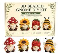 3D Beaded Gnome Kit, DIY Gnome Beading Set With 4 Cute Designs, Fun Handmade Embroidery Bead Set, 4-Pack Mini DIY Gnomes Beading For Keychain Jewelry Making Adults Enthusiasts Home School Gift