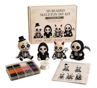 3D Beaded Skeleton Craft Set - DIY Halloween Ornament Kit, Spooky Jewelry Making Activity, Handmade Festive Hanging Decoration, Creative Art Project Hobby, Holiday Beading Supplies Pack | for Beginner