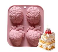 3D Brain Mold, Human Heart Silicone, 4-Cavity Casting Tray for Halloween Crafting, Candle Making Chocolate Soap Pudding Muffin Cement Wax Resin Jelly Dessert Decorations Party Supplies, 5.08x1.26 in