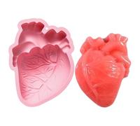 3D Brain Mold, Human Heart Silicone, 4-Cavity Casting Tray for Halloween Crafting, Candle Making Chocolate Soap Pudding Muffin Cement Wax Resin Jelly Dessert Decorations Party Supplies, 5.08x1.26 in