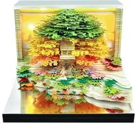 3D Calendar 2026, Time Piece Calendar 2026, Tear-Away 3D Paper Art Notepad w LED Lights, Paper Sculpture Tree House, Tear Off DIY Decorative Gift (Flower Sea and Tree Island)