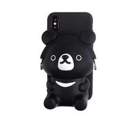3D Cartoon Pocket Case for iPhone 7 Plus 8 Plus, Cute Black Bear Purse Stand Holder, Squishy Soft Silicone Protective Phone Case for Girls Women (iPho