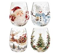 3D Christmas Glass Art Cup - 4 Pack Christmas Clear Stemless Wine Glass
